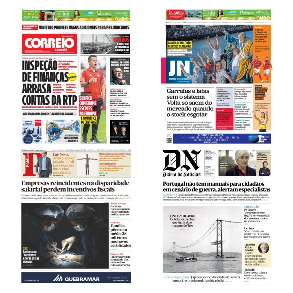 Capas dos principais jornais nacionais