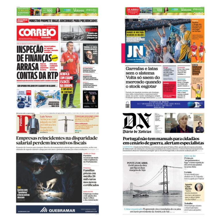 Capas dos principais jornais nacionais