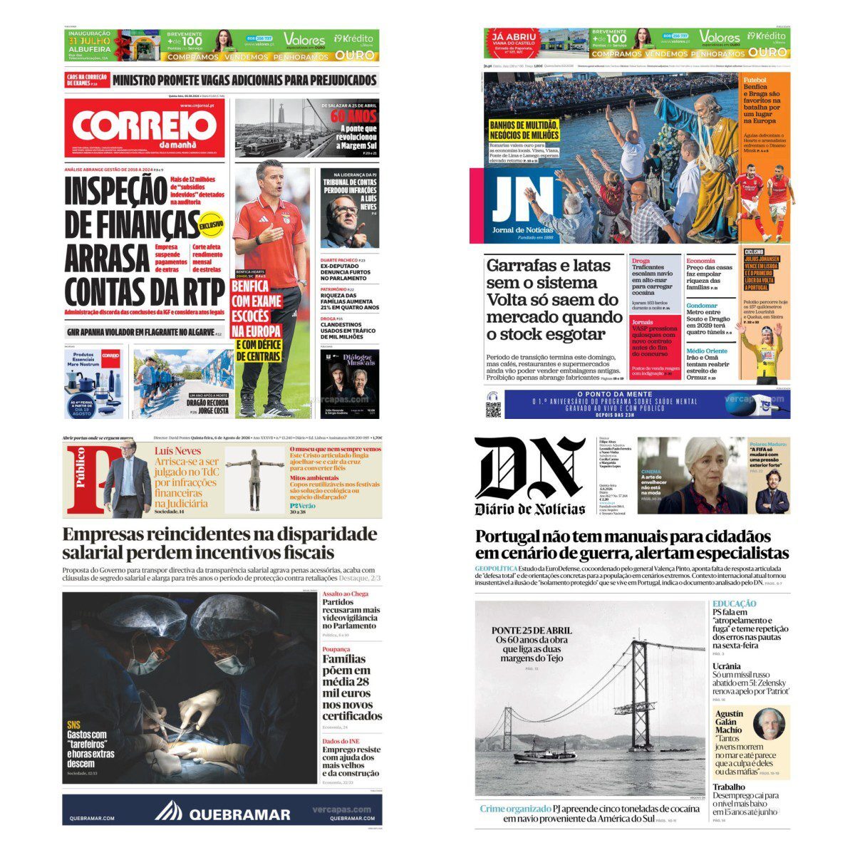 Capas dos principais jornais nacionais